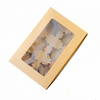 Крафт-коробка с окном 6 капкейков 24*15*7.5 cм | упак 5 шт Крафт-коробка с окном 6 капкейков 24*15*7.5 cм | упак 5 шт