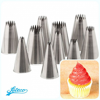 Кондитерская насадка открытая звезда №860-869 от Ateco | Французкая трубочка средний и большой размер Кондитерская насадка открытая звезда №860-869 от Ateco | Французкая трубочка средний и большой размер