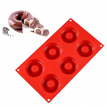 Силиконовая форма Пончик (Донат) диам 75/80 мм 6 фигур Силиконовая форма Пончик (Донат) диам 75/80 мм 6 фигур