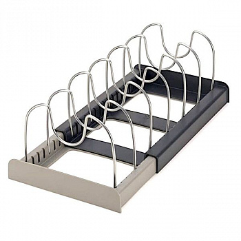 Раздвижной органайзер для посуды, кастрюль, крышек, стойка для хранения на 7 ячеек Раздвижной органайзер для посуды, кастрюль, крышек, стойка для хранения на 7 ячеек