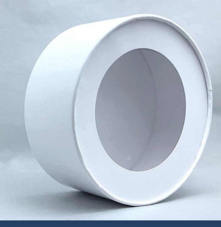 Коробка круглая с Окном (шайба) 145•60 мм Белая (крышка+дно) Коробка круглая с Окном (шайба) 145•60 мм Белая (крышка+дно)