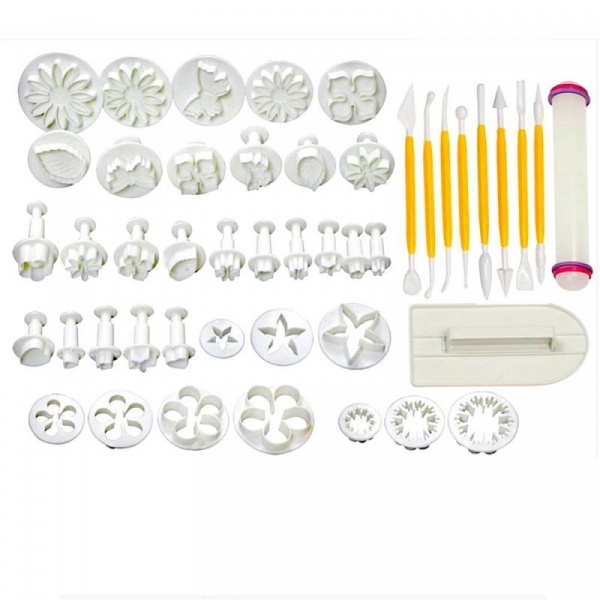 Большой набор для мастики: плунжеры, скалка, инструменты Большой набор для мастики: плунжеры, скалка, инструменты