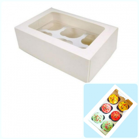 Коробка с окном для 6 капкейков 24*17*10 cм